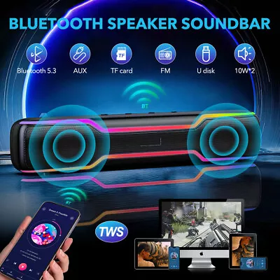 Kaufen Bluetooth 5.3 Wireless PC RGB Soundbar Lautsprecher FM TWS Sound Bar Musikbox DE • 29€