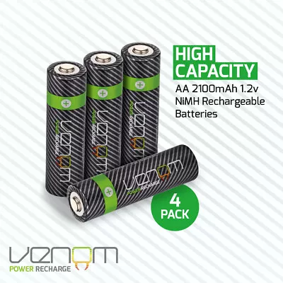 Kaufen Venom Wiederaufladbare AA-Batterien - Hohe Kapazität 2100mAh 1,2 V NiMH - 4er-Pack • 9.40€