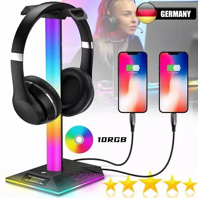 Kaufen RGB Kopfhörerständer Kopfhörer Halterung Headset Stand Halter Mit 2 USB-Port • 16.99€