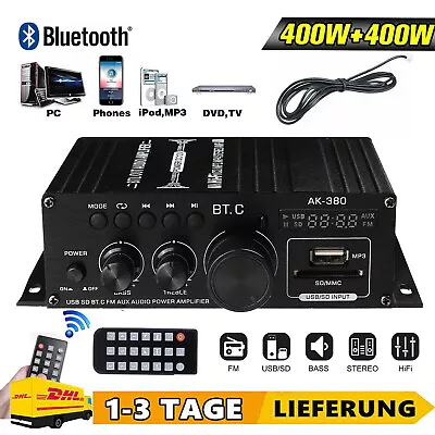 Kaufen 12V Bluetooth Mini Verstärker HiFi Power Audio Stereo Bass AMP USB MP3 FM Auto • 23.99€