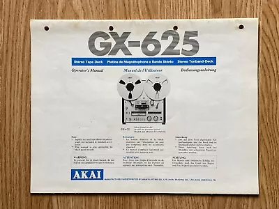 Kaufen AKAI GX-625  Original Bedienungsanleitung   Printed In Japan • 19€