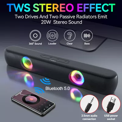 Kaufen TWS Bluetooth5.0 HIFI Lautsprecher 7 RGB Musikbox Computer Soundbar AUX FM TF • 22.49€