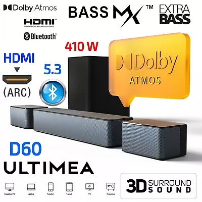 Kaufen ULTIMEA D60 Soundbar Dolby Atmos 5.1 3D Surround BassMX Bass EARC HDM Subwoofer  • 144.99€