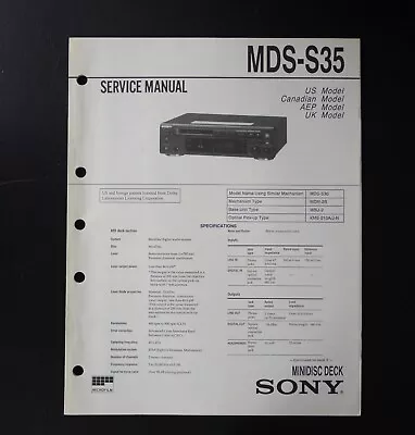 Kaufen Original SONY MDS-S35 Minidisc Deck Service Manual / Service Anleitung S16 • 17.50€