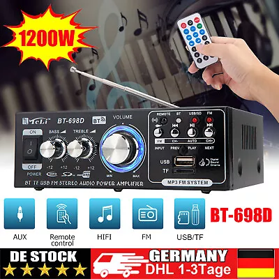 Kaufen 1200W Bluetooth Mini Verstärker HiFi Power Audio Stereo Bass AMP USB MP3 FM Auto • 22.99€