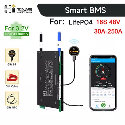 Kaufen LifePo4 16S 48V 80A-250A BMS Battery Board Same Port W/Balance +Bluetooth Module • 126.07€