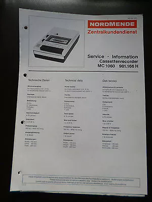 Kaufen Original Service Manual  Nordmende Cassettenrecorder MC 1060 • 10.90€