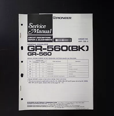 Kaufen Original PIONEER GR-560 (/BK) Equalizer Service Manual / Service Anleitung O4 • 17.90€