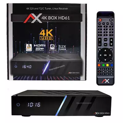 Kaufen AX HD61 4K BOX 1x DVB-S2X 1x DVB-C/T2 4K UHD 2160p PVR H.265 E2 Linux Receiver N • 209€