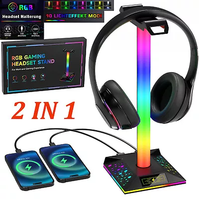 Kaufen LED Kopfhörer Halter Halterung RGB 10 Modi Headset Halter Ständer Aufsteller USB • 16.99€