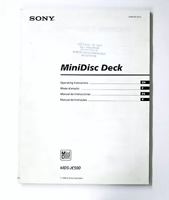 Kaufen Original SONY MDS-JE500 MiniDisc Deck Owner's Manual / Bedienungsanleitung !!! • 19€