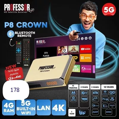 Kaufen Professor P8 CROWN LAN 5G 4K 2G RAM Satellitenreceiver TV Box 10 Jahre NEU IN S • 163.45€
