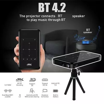 Kaufen 4K DLP Mini Projektor Android WiFi Bluetooth 8G Heimkino 9,0 Mikroprojektor M8L • 185.17€