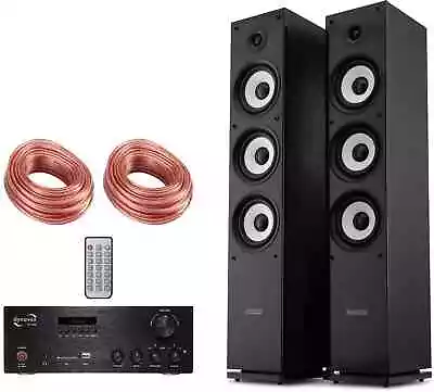 Kaufen 3-Wege HiFi Home Cinema Lautsprecher Boxen 400W Verstärker Bluetooth Kabel Set • 289€