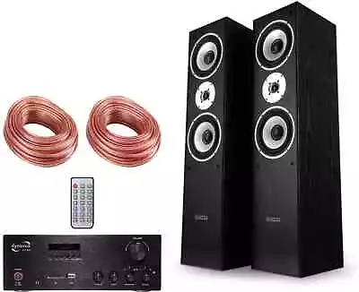 Kaufen Paar 3-Wege HiFi Cinema Lautsprecher Boxen 700W Verstärker Bluetooth Kabel Set • 269€