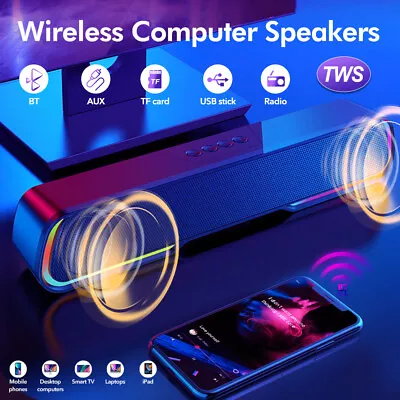 Kaufen Bluetooth Lautsprecher Hifi Stereo Soundbar RGB FM Subwoofer 3.5mm Aux TV PC DE • 21.39€