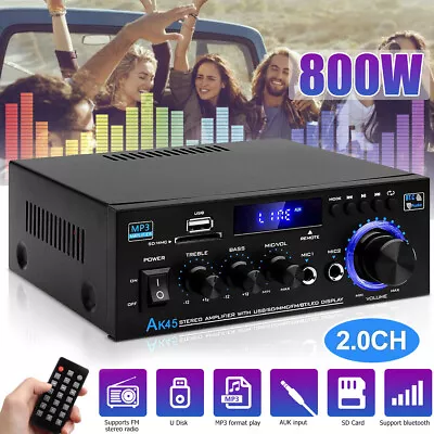 Kaufen 800W Digital HiFi Bluetooth Stereo Audio Amplifier Verstärker FM Vollverstärker • 32.89€