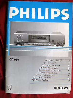 Kaufen Philips Cd 930 - Cd Player - Manuale Istruzioni - 1992 • 10€