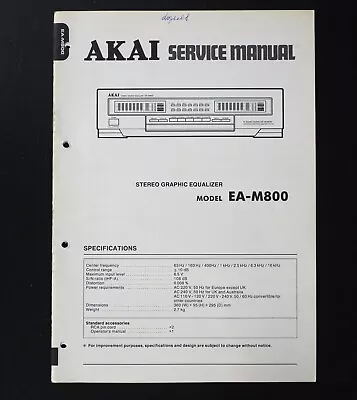 Kaufen Original AKAI EA-M800 Equalizer Service Manual / Service Anleitung S10 • 18.90€