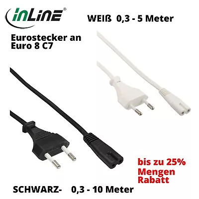 Kaufen InLine Netzkabel 0,3m - 10m Weiß Schwarz Für TV PS3 PS4 DVD 2 Pol. 7/16 Auf C7 • 6.19€