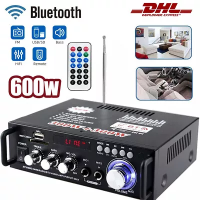 Kaufen 600W Bluetooth Mini Verstärker HiFi Power Audio Stereo Bass AMP FM Auto USB MP3 • 23.99€