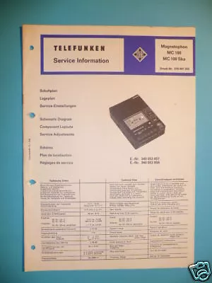 Kaufen Service Manual Telefunken MC 100 Recorder ORIGINAL • 9€