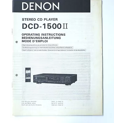 Kaufen Original DENON DCD-1500 II CD-Player Owner's Manual / Bedienungsanleitung !!! • 23.50€