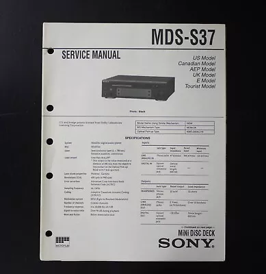 Kaufen Original SONY MDS-S37 Minidisc Deck Service Manual / Service Anleitung S16 • 17.50€