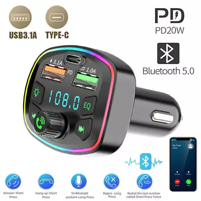 Kaufen FM Transmitter Auto Radio Bluetooth 5.0 Adapter Dual USB PD Ladegerät Für Handy • 7.79€