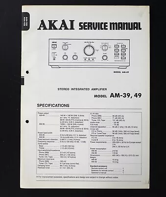 Kaufen Original AKAI AM-39/49 Amplifier Service Manual / Service Anleitung S10 • 16.50€