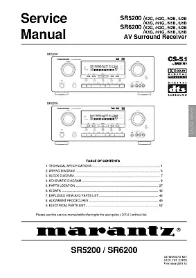 Kaufen Service Manual-Anleitung Für Marantz SR-5200, SR-6200  • 13€