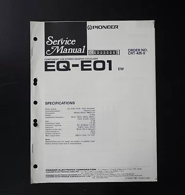 Kaufen Original PIONEER EQ-EO1 Car Equalizer Service Manual / Service Anleitung O4 • 23.90€