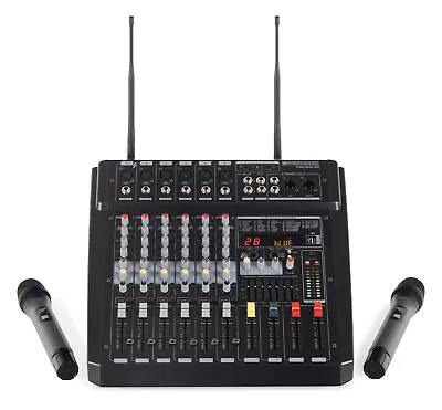 Kaufen B-WARE DJ PA 6-Kanal Power Mixer Mischpult Verstärker Funk Mikrofon 760W Effekte • 253€