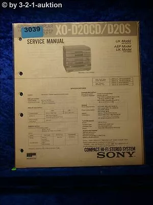 Kaufen Sony Service Manual XO D20CD / D20S Compact Hifi Stereo System (#3039) • 16€