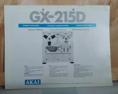 Kaufen AKAI GX-215D Reel Machine Tonbandgerät Owner's Manual Bedienungsanleitung • 18€