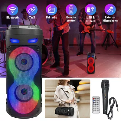 Kaufen Tragbarer Bluetooth5.0 Lautsprecher Heavy Bass DJ RGB Party Karaoke Mit Mikrofon • 32.66€