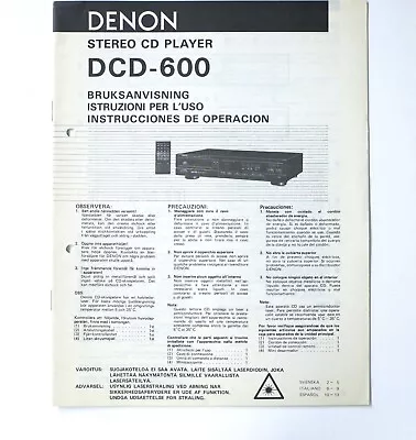 Kaufen Original DENON DCD-600 CD-Player Owner's Manual / Bedienungsanleitung !!! • 17€