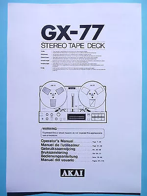 Kaufen Operator‘s Manual-Bedienungsanleitung Für Akai GX-77  • 15€