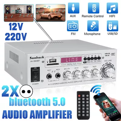 Kaufen 2000W 5.0bluetooth Verstärker HiFi Power Audio Stereo Bass AMP USB AUX DVD FM • 38.59€