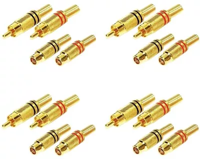 Kaufen 16 X Cinch RCA Stecker & Kupplung In ROT & SCHWARZ Vergoldet Buchse Metall ADM • 9.99€