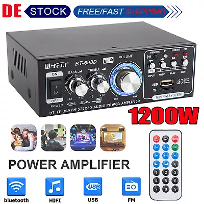 Kaufen 1200W Bluetooth Verstärker HiFi Power Audio Stereo Bass AMP USB MP3 FM Audio • 22.99€