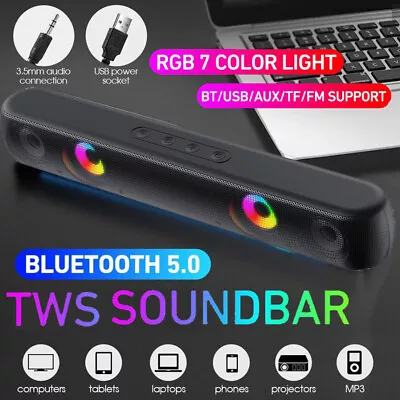 Kaufen Bluetooth 5.0 Soundbar Subwoofer Wireless TV HiFi Stereo Audio Lautsprecher RGB • 23.90€